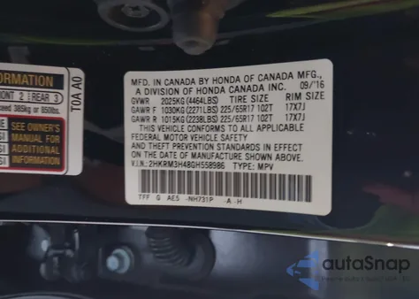 2016 Honda Cr-V Se z USA, uszkodzony, nr VIN 2HKRM3H48GH558986